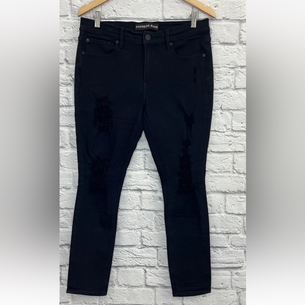 EXPRESS BLACK DISTRESSED MID-RISE JEAN LEGGINGS SIZE 10S